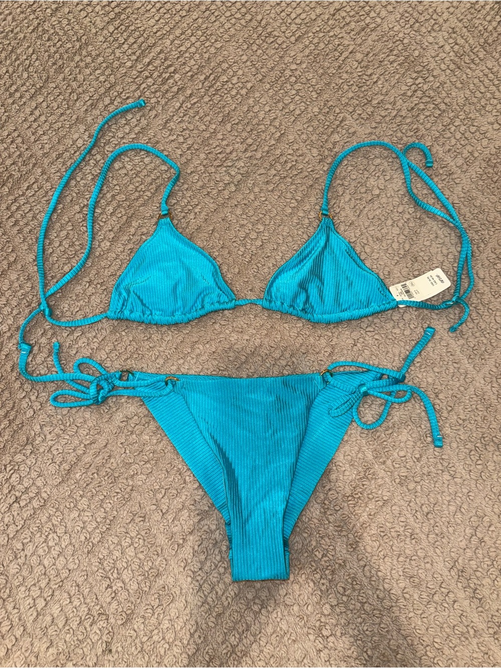 aerie Bright Turquoise Ribbed String Bikini Set